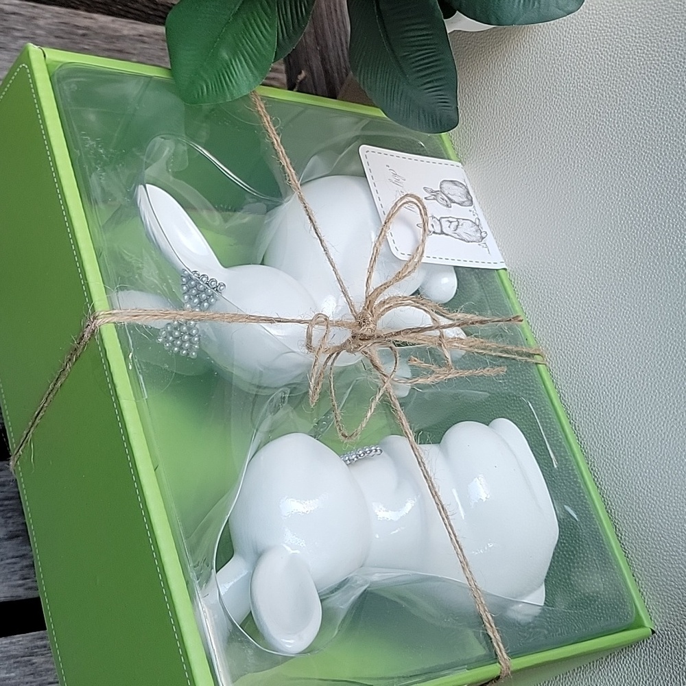 White Ceramic Bunny Figurines Set - Picture 6 of 8
